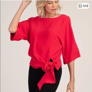 Trina Turk Bold Red Blouse with Tie Detail